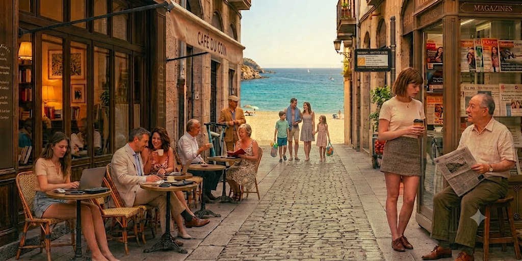 남유럽 : Southern Europe
지중해 연안 마을 : Mediterranean seaside town
햇살이 쏟아지는 : sun-drenched
좁은 골목길 : narrow alley
자갈길 : cobbles