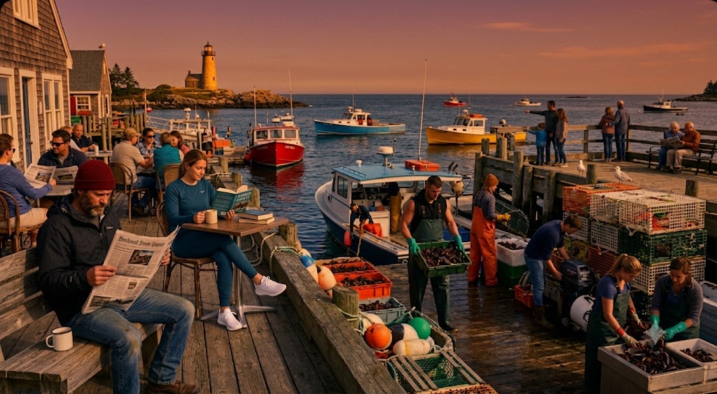 항구 : harbor
바다 : sea
등대 : lighthouse
부두 : pier / dock
어선 : fishing boat
보트 : boat
해안 : coast
노을 : sunset
잔잔한 : calm
평화로운