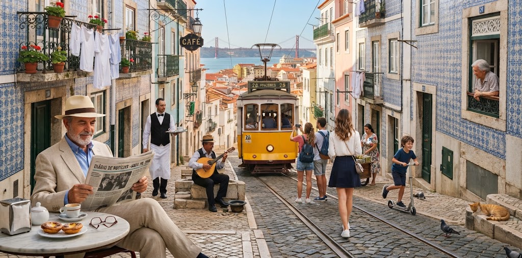 리스본 노란 트램 거리 · Lisbon yellow tram street