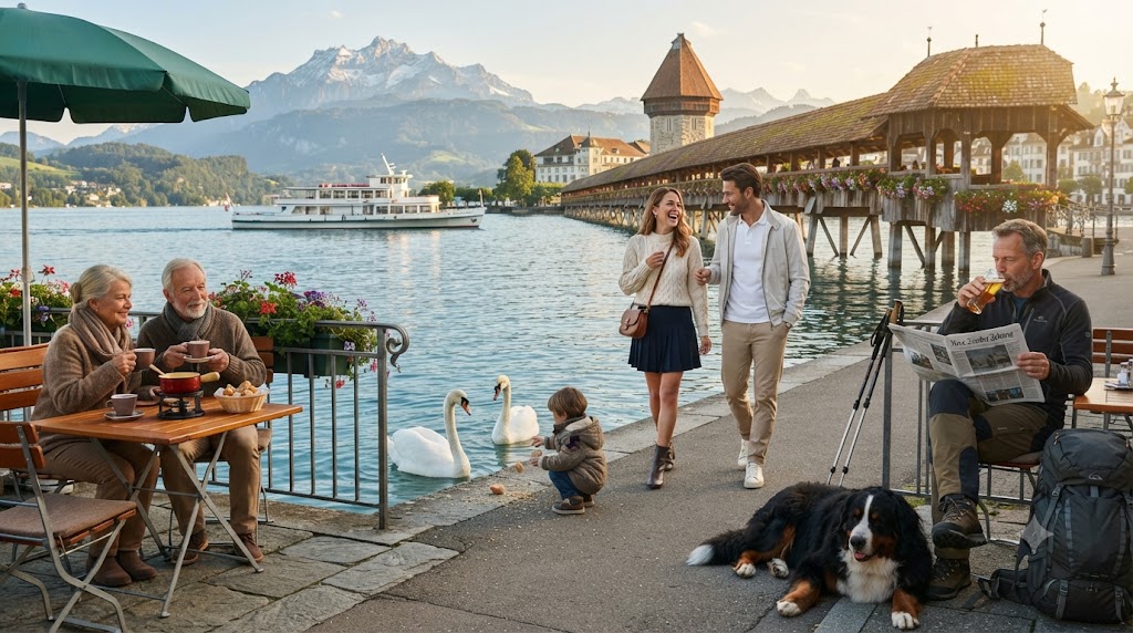 루체른 호숫가 산책로 · Lucerne lakeside promenade